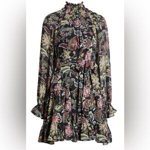 Cinq a Sept Daija Floral Paisley High Neck Tiered Chiffon Dress Long Sleeve 8